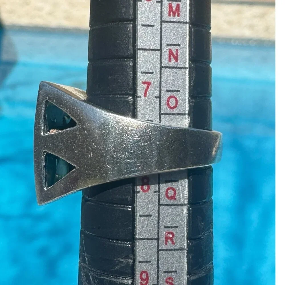 Vintage Sterling Silver Ring With Turquoise Inlay & Geometric Cutouts Size 7 - Picture 6 of 8